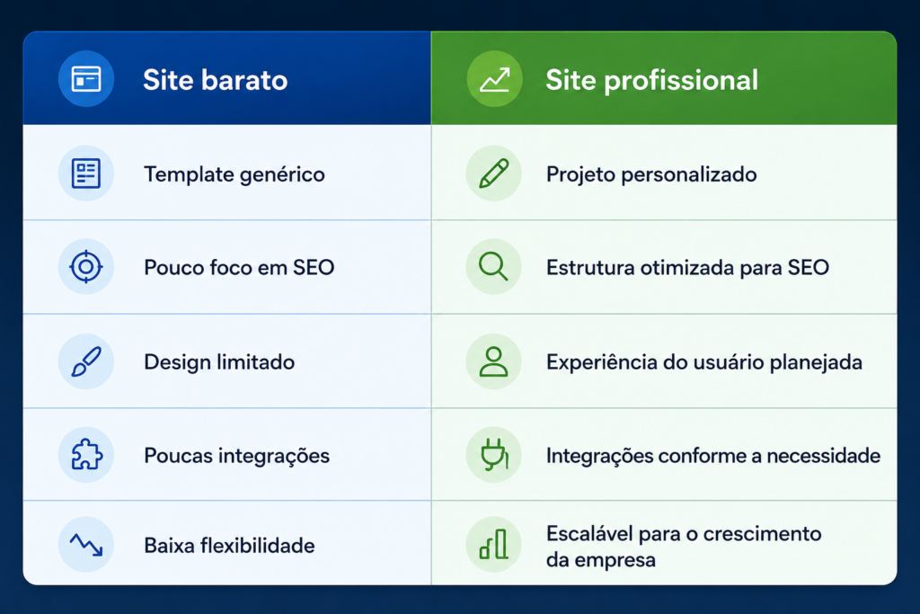 diferenças entre site barato e site profissional